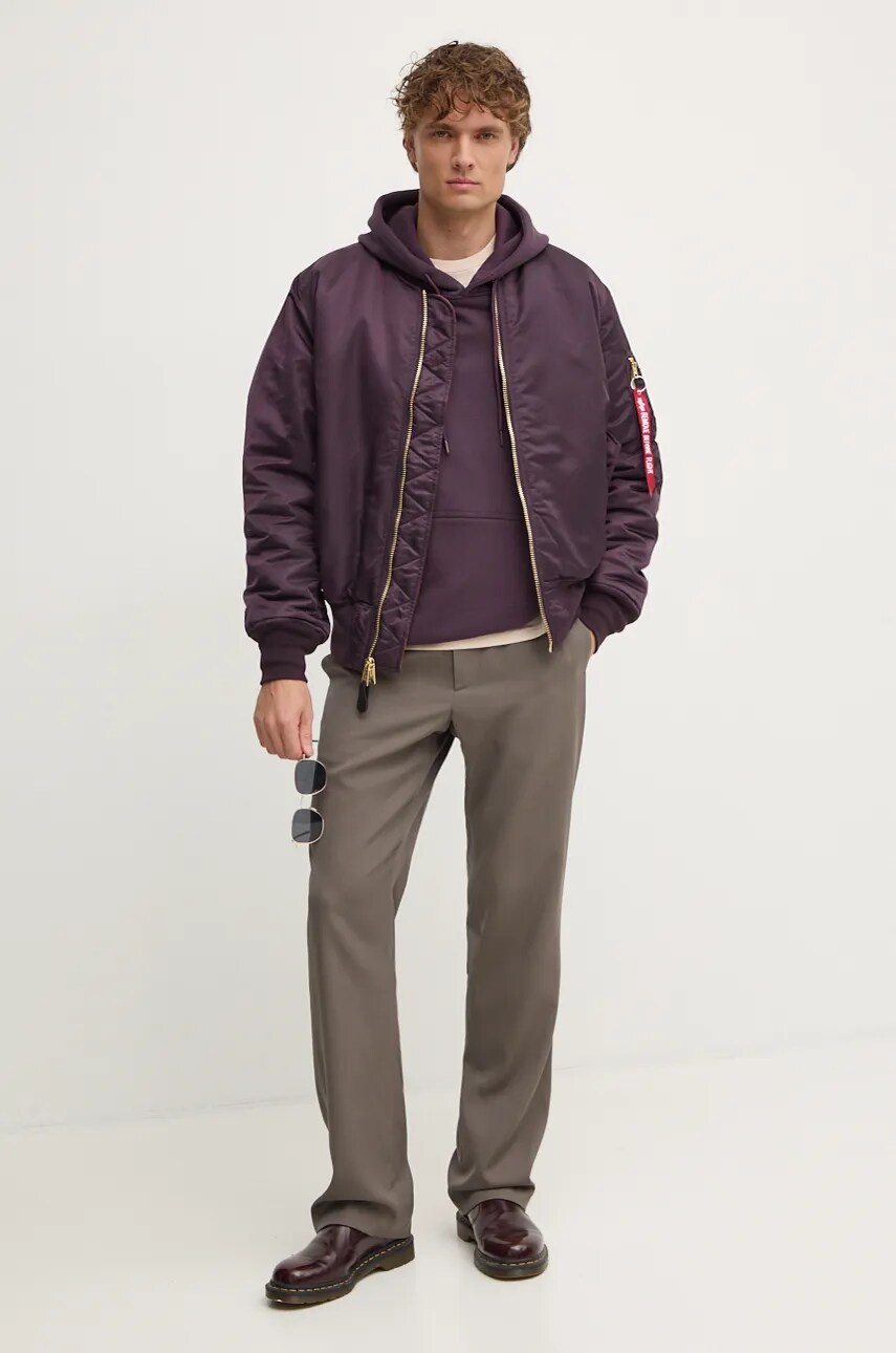 Кофта Alpha Industries Essentials RL чоловіча колір фіолетовий з капюшоном однотонна 146335