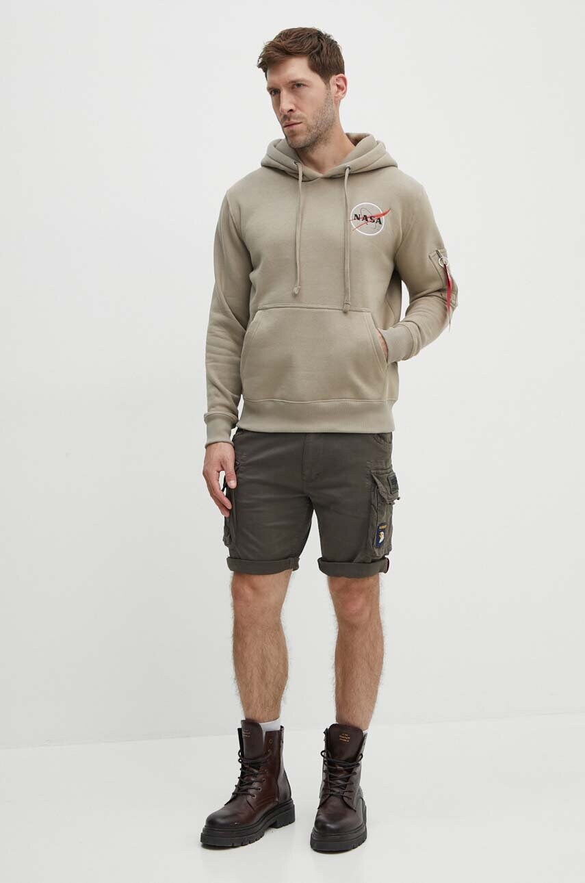 Кофта Alpha Industries NASA Orbit Hoody чоловіча колір бежевий з капюшоном з аплікацією 146339