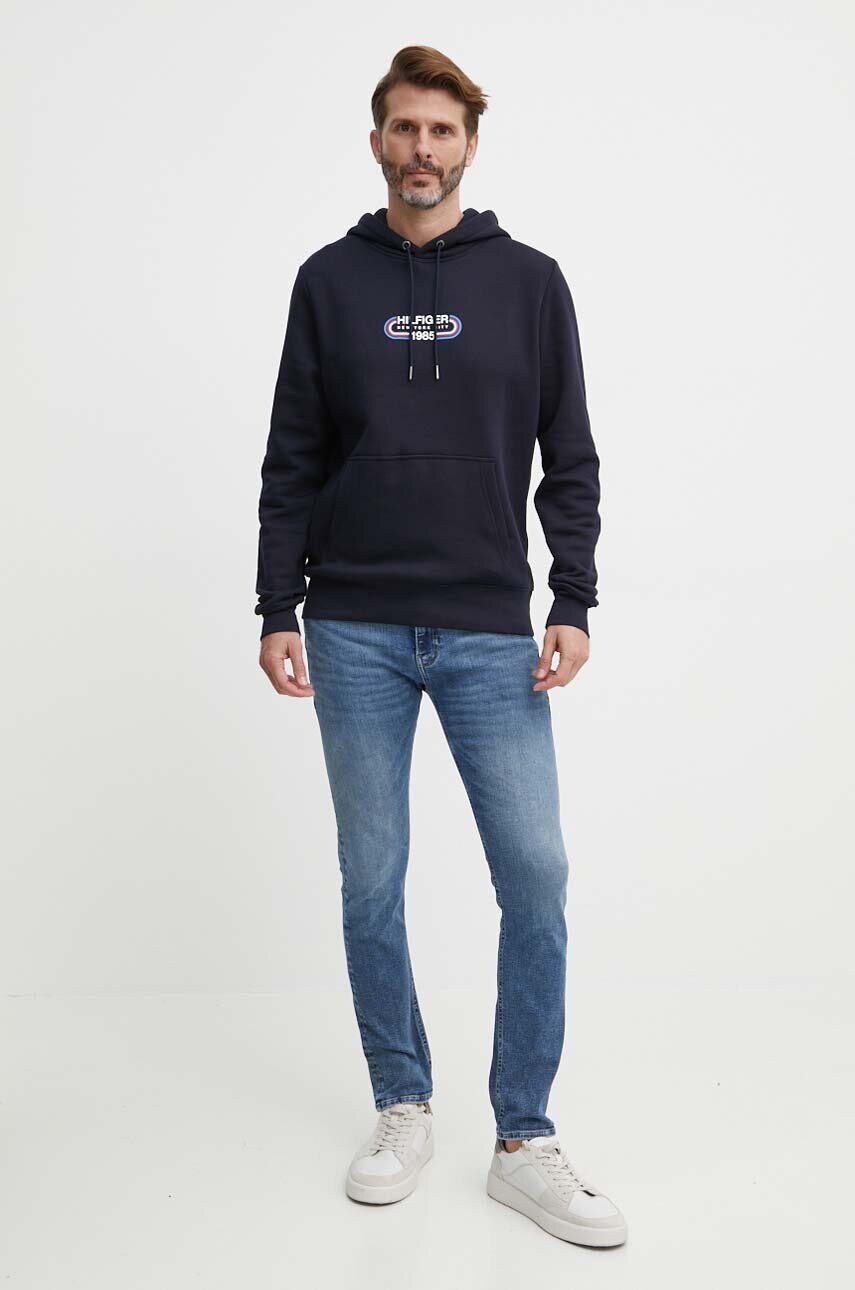 Кофта Tommy Hilfiger чоловіча колір синій з капюшоном з аплікацією MW0MW34445
