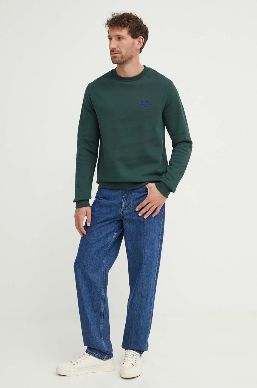 Бавовняна кофта A.P.C. Sweat Rider чоловіча колір зелений однотонна COGVG.H27699.KAG