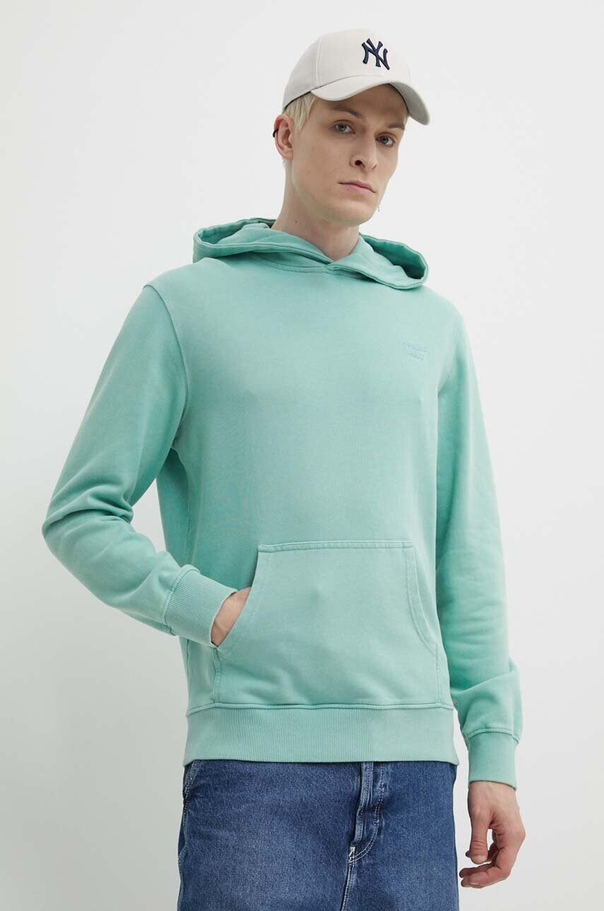 Бавовняна кофта Superdry чоловіча колір бірюзовий з капюшоном з аплікацією