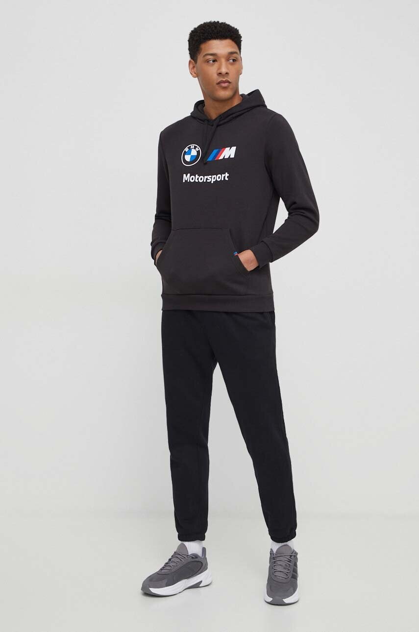Кофта Puma x BMW Motorsport чоловіча колір чорний з капюшоном з принтом