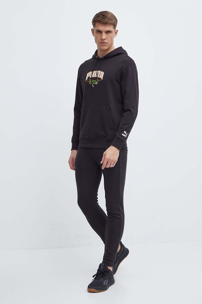 Бавовняна кофта Puma чоловіча колір чорний з капюшоном з принтом 624396