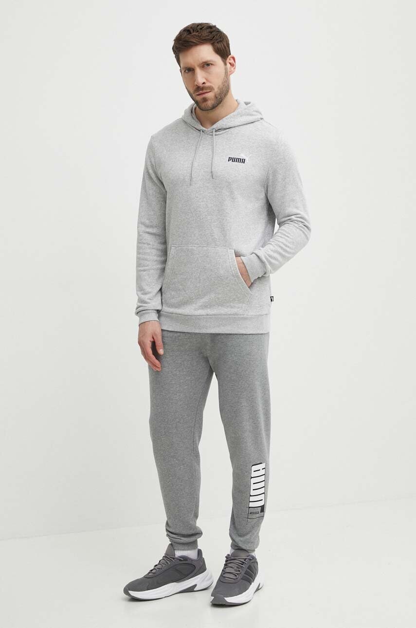 Кофта Puma чоловіча колір сірий з капюшоном з принтом 680990