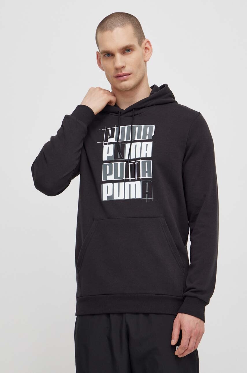 Кофта Puma чоловіча колір чорний з капюшоном з принтом 678978