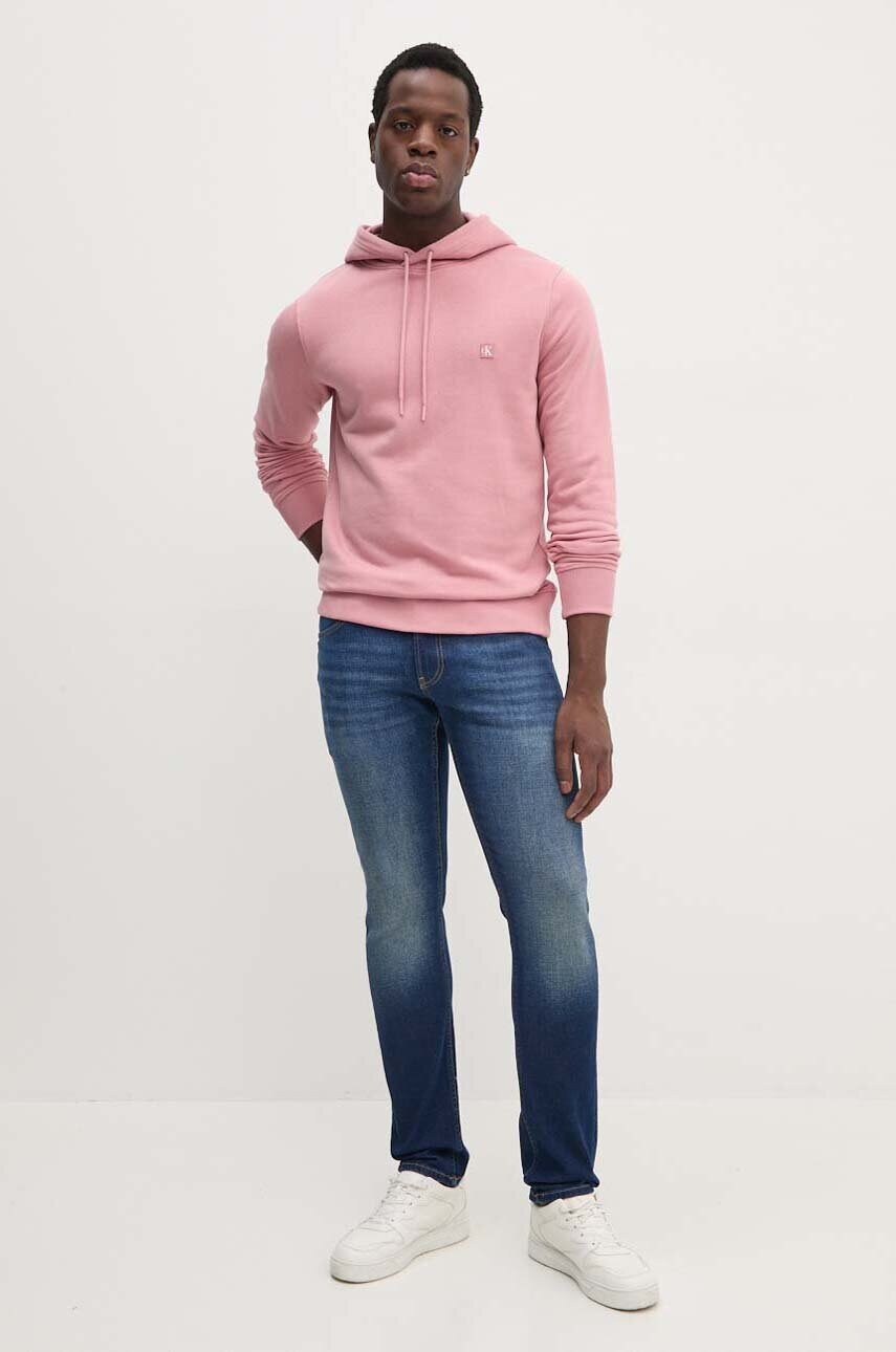 Кофта Calvin Klein Jeans чоловіча колір рожевий з капюшоном однотонна J30J325149
