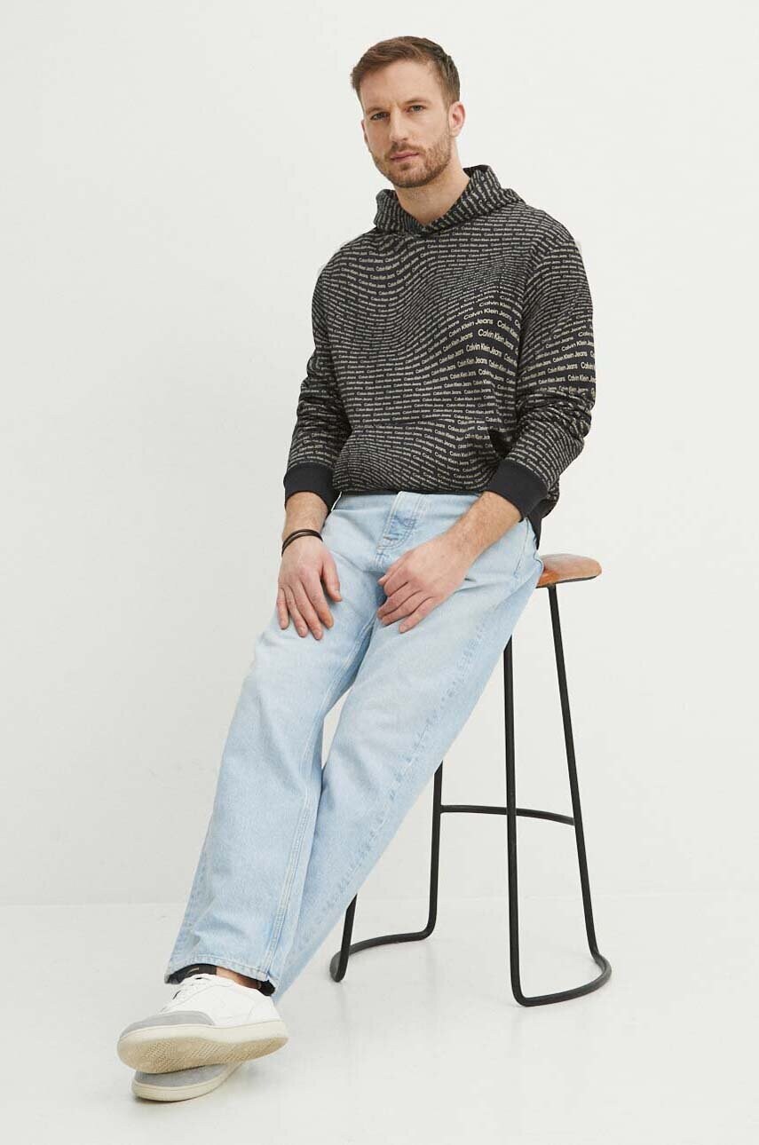 Бавовняна кофта Calvin Klein Jeans чоловіча колір чорний з капюшоном візерунок J30J325350