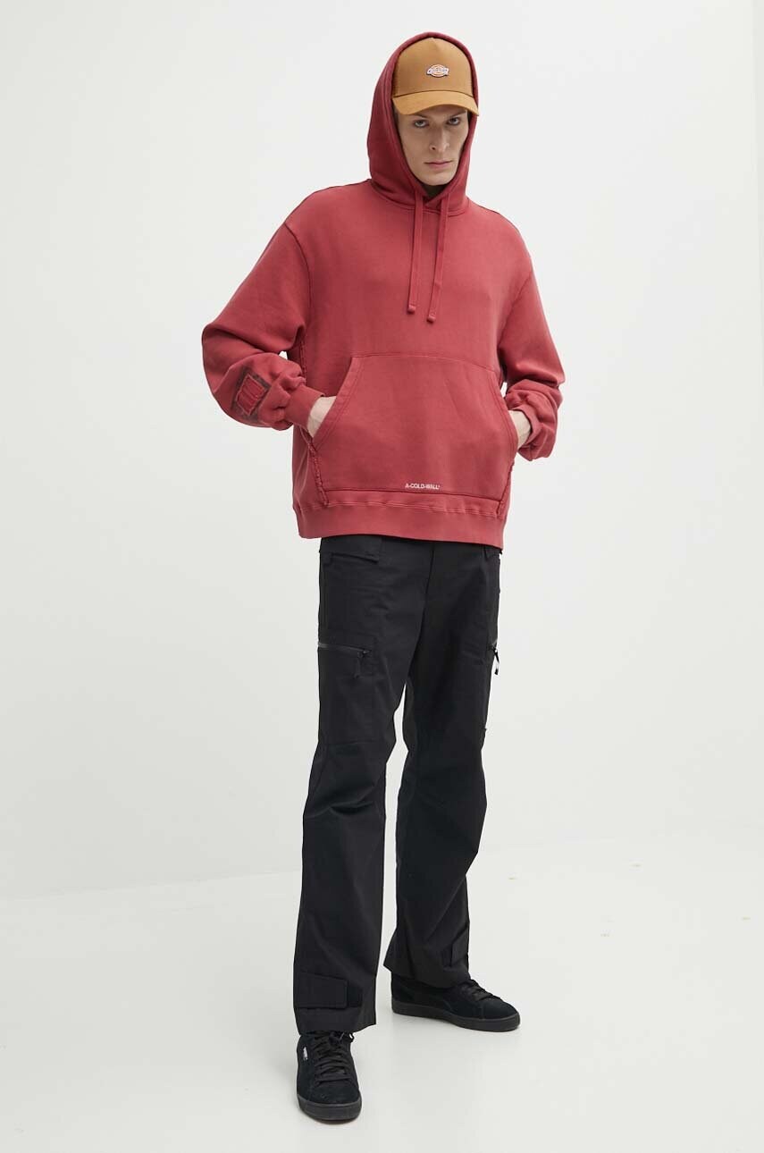 Бавовняна кофта A-COLD-WALL* Cubist Hoodie чоловіча колір бордовий з капюшоном з аплікацією ACWMW173