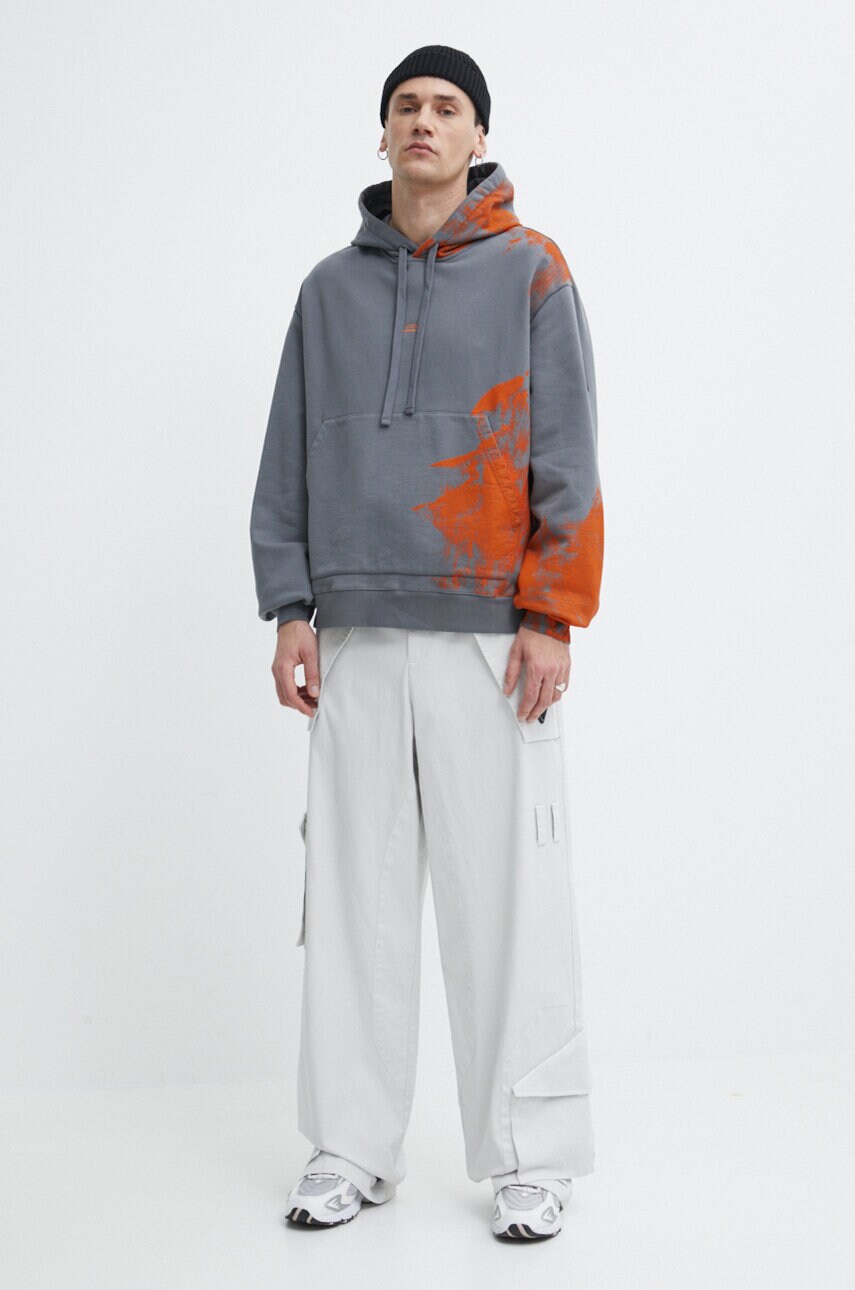 Бавовняна кофта A-COLD-WALL* Brushstroke Hoodie чоловіча колір сірий з капюшоном з принтом ACWMW183