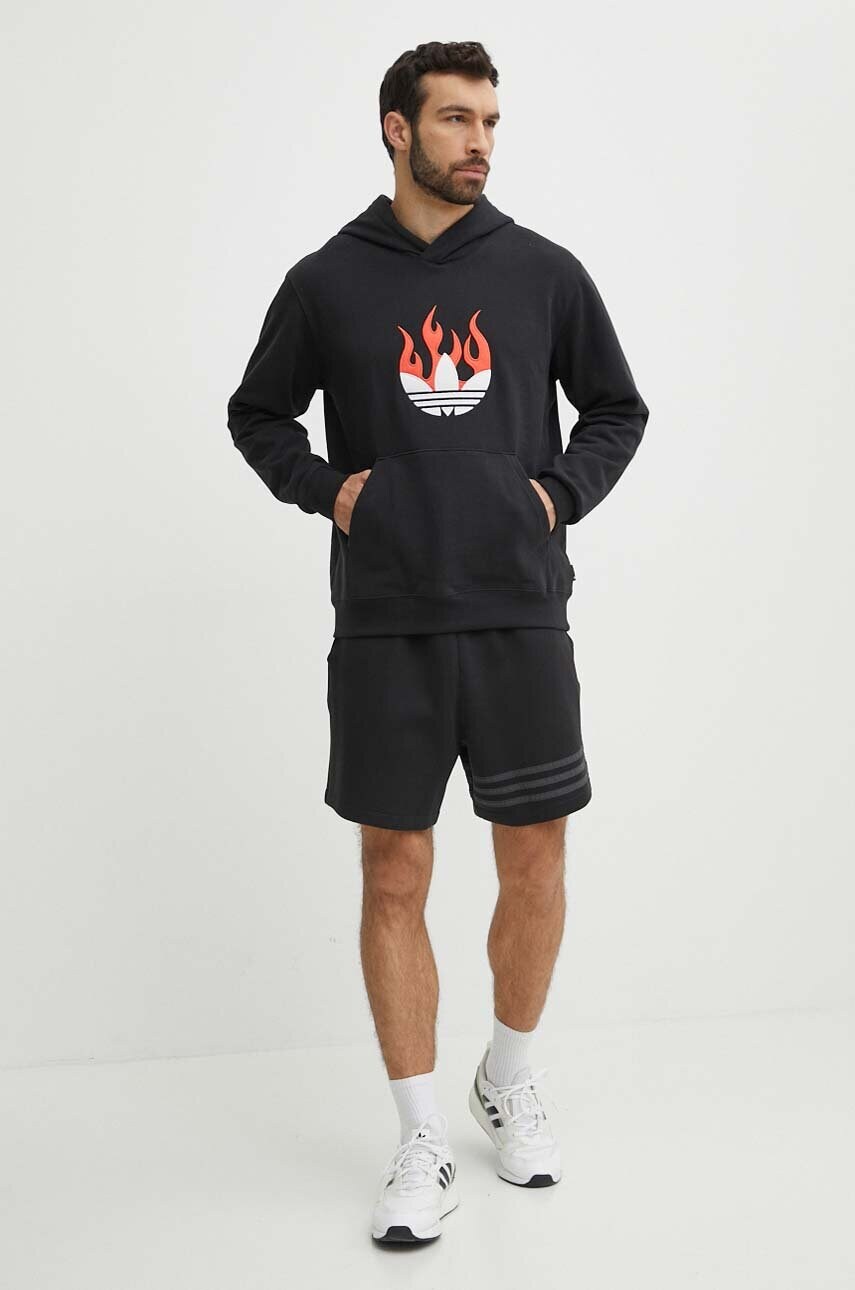 Бавовняна кофта adidas Originals чоловіча колір чорний з капюшоном з аплікацією IS0208