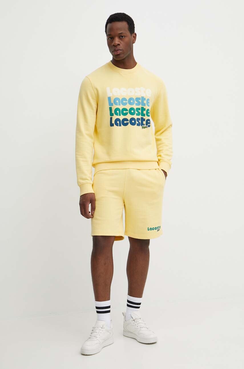 Бавовняна кофта Lacoste чоловіча колір жовтий з принтом
