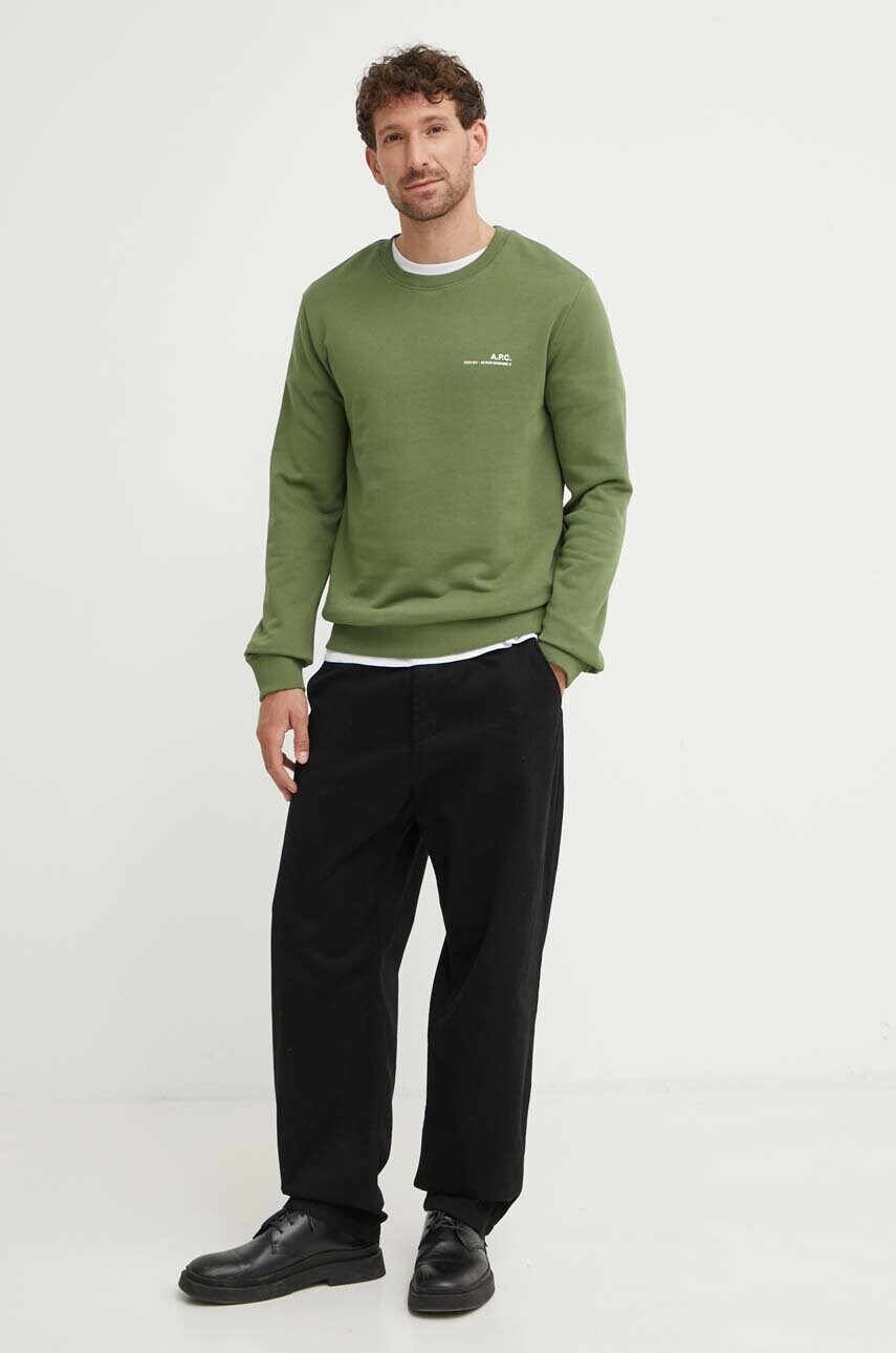 Бавовняна кофта A.P.C. sweat item чоловіча колір зелений однотонна COFBQ-H27608