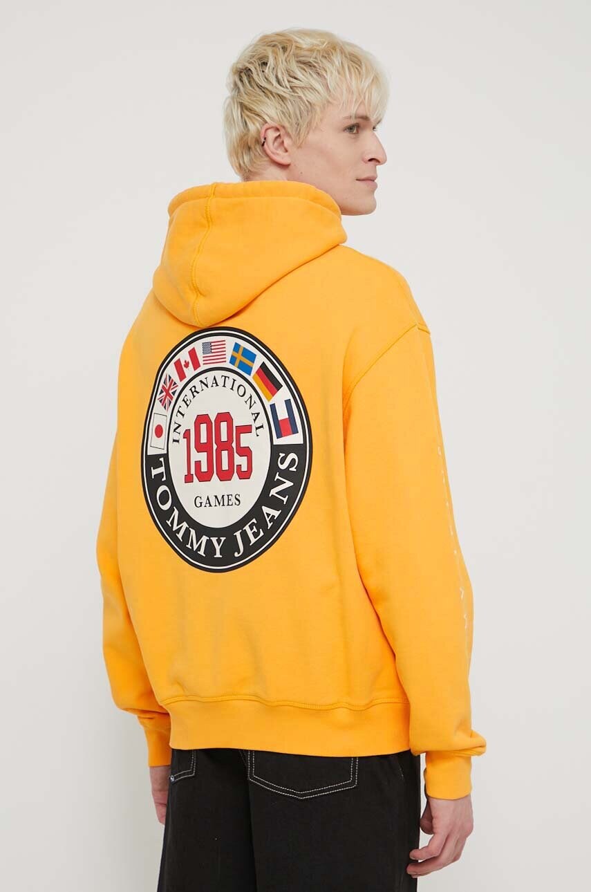 Бавовняна кофта Tommy Jeans Archive Games чоловіча колір жовтий з капюшоном з принтом DM0DM19544