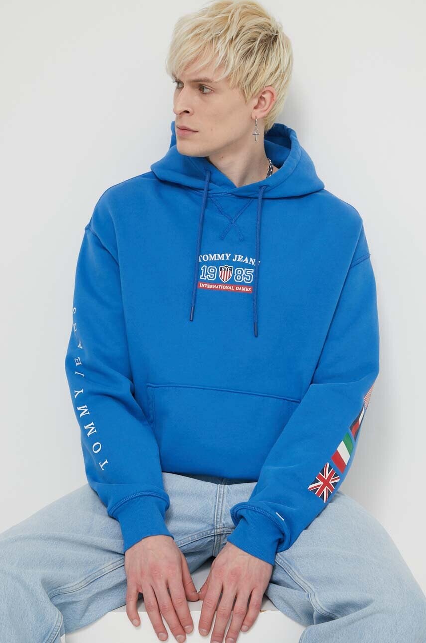Бавовняна кофта Tommy Jeans Archive Games чоловіча з капюшоном з принтом DM0DM19544