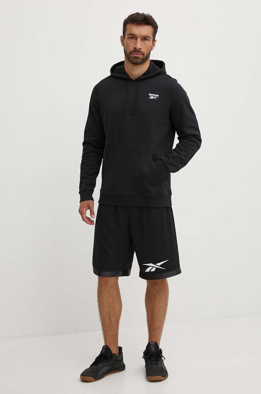 Кофта Reebok Identity чоловіча колір чорний з капюшоном однотонна 100202869