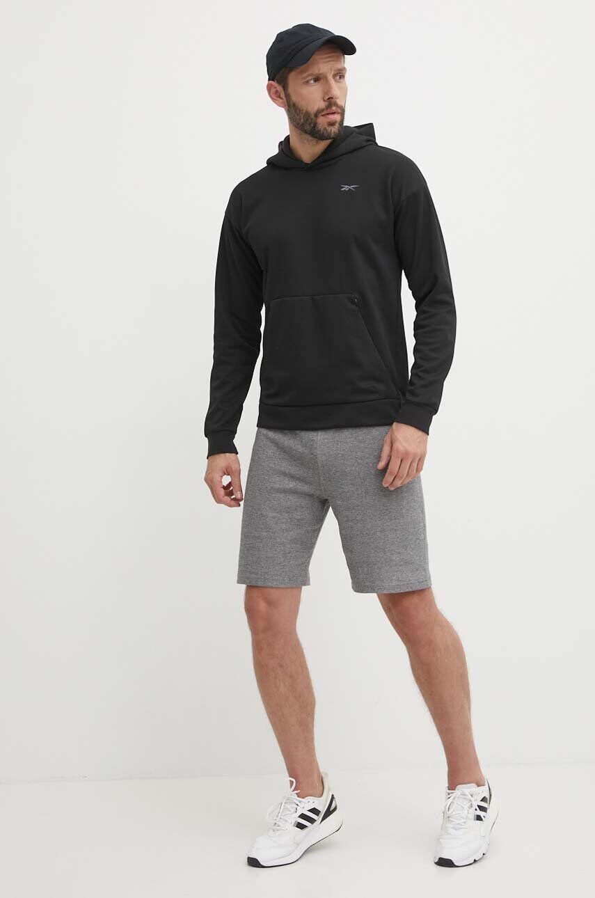 Кофта Reebok Strength чоловіча колір чорний з капюшоном однотонна 100075764