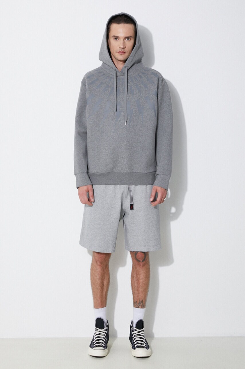 Кофта Neil Barrett Fairisle Thunderbolt Sweatshirt чоловіча колір сірий з капюшоном з принтом MY72186A-Y506-756N