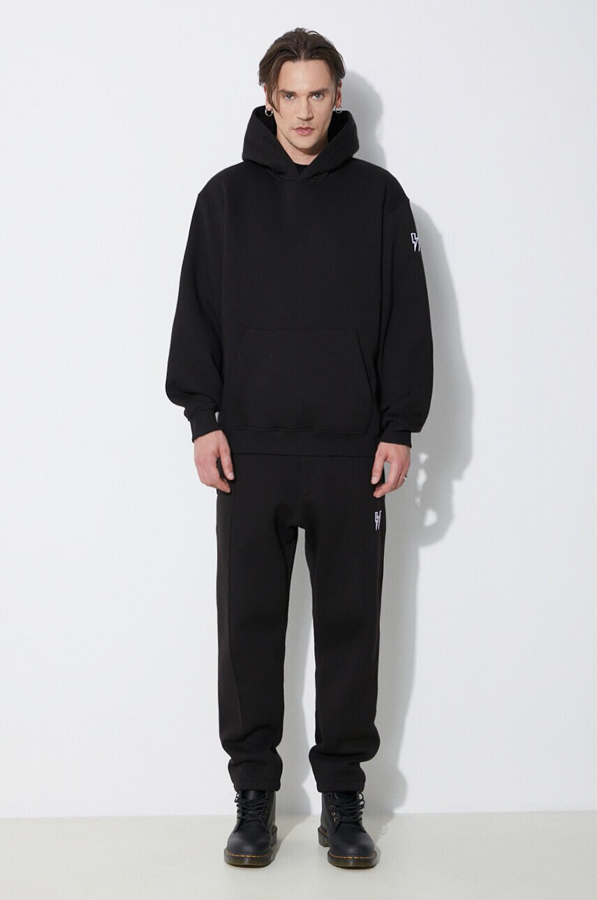 Кофта Neil Barrett Easy Drop Shoulder Double Bolts Hoodie чоловіча колір чорний з капюшоном однотонна MY72212R-Y514-001N