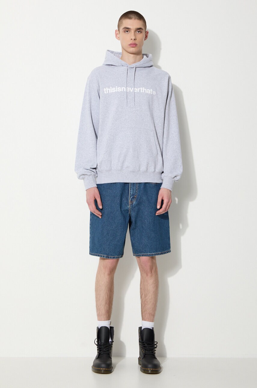 Бавовняна кофта thisisneverthat T-logo LT Hoodie чоловіча колір сірий з капюшоном з принтом TN240TSWHO01