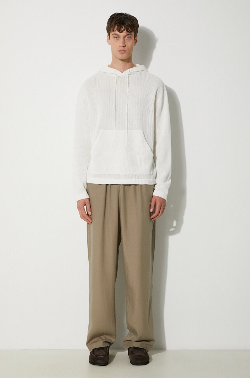 Бавовняна кофта MKI MIYUKI ZOKU Loose Gauge Hoody чоловіча колір зелений з капюшоном однотонна LOOSE.GAUGE.HOODY