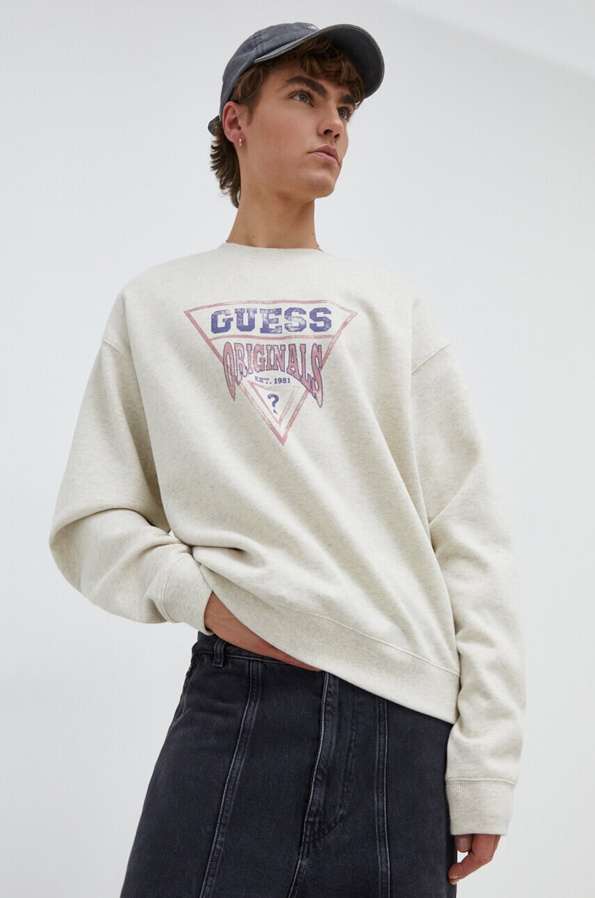 Кофта Guess Originals колір бежевий з принтом