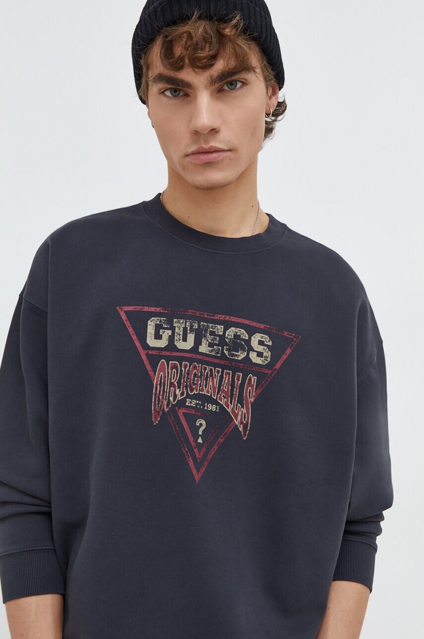 Кофта Guess Originals колір сірий з принтом