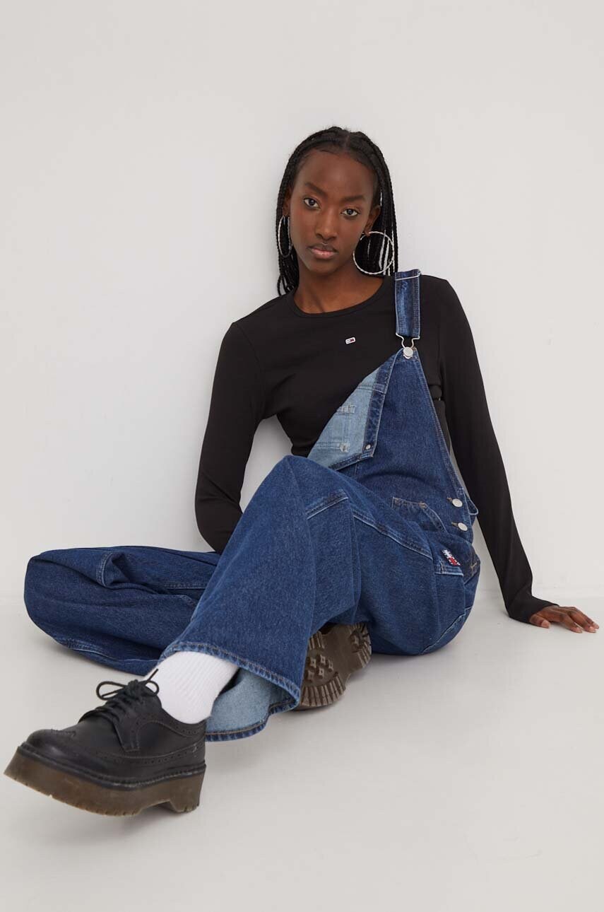 Лонгслів Tommy Jeans жіночий колір чорний DW0DW17387