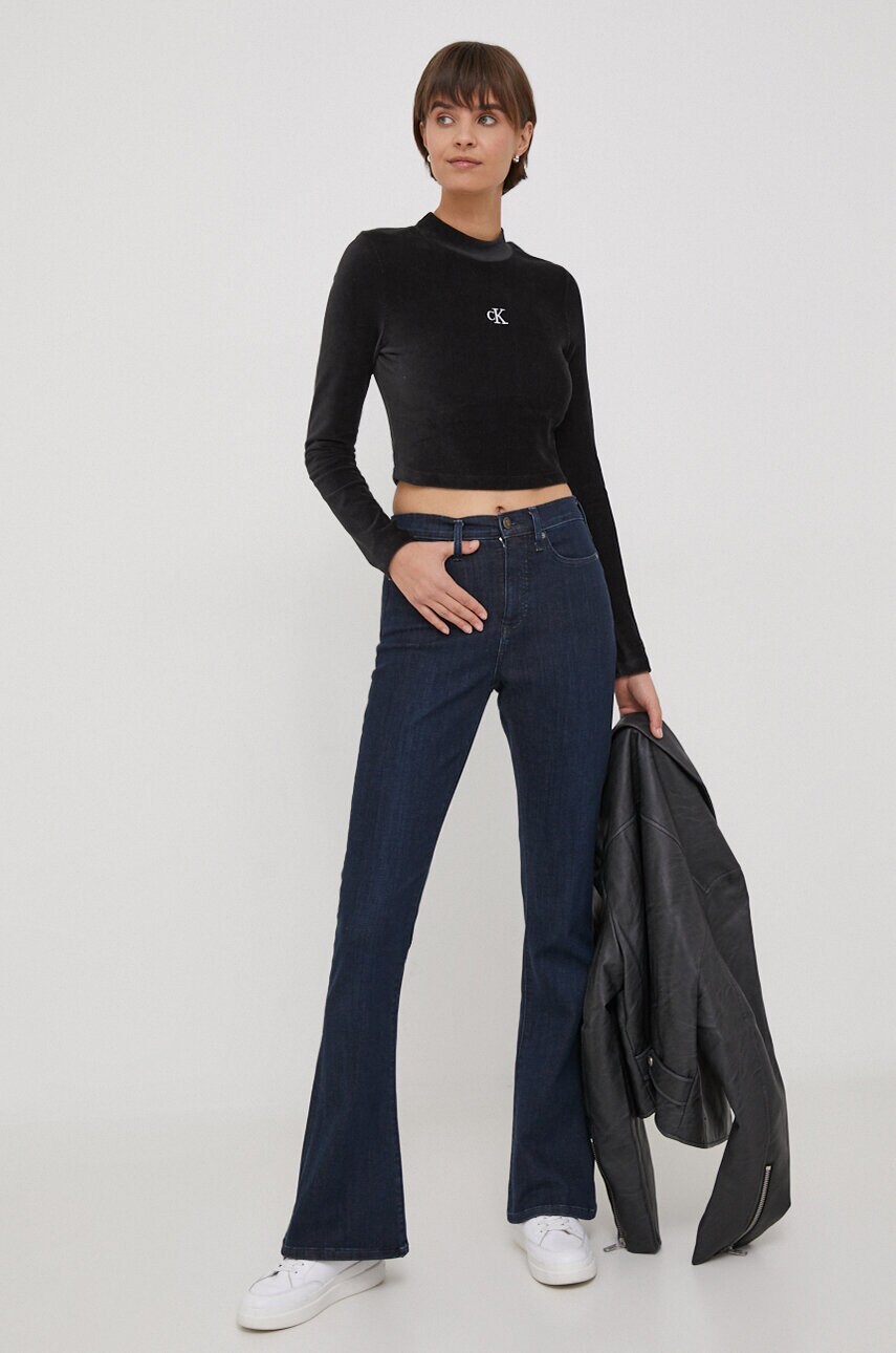 Лонгслів Calvin Klein Jeans жіночий колір чорний півгольф