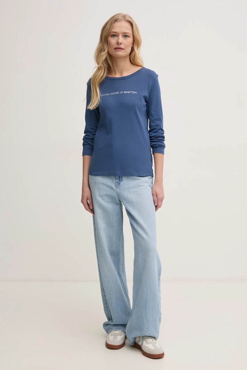 Бавовняний лонгслів United Colors of Benetton колір фіолетовий 3GA2E16G0