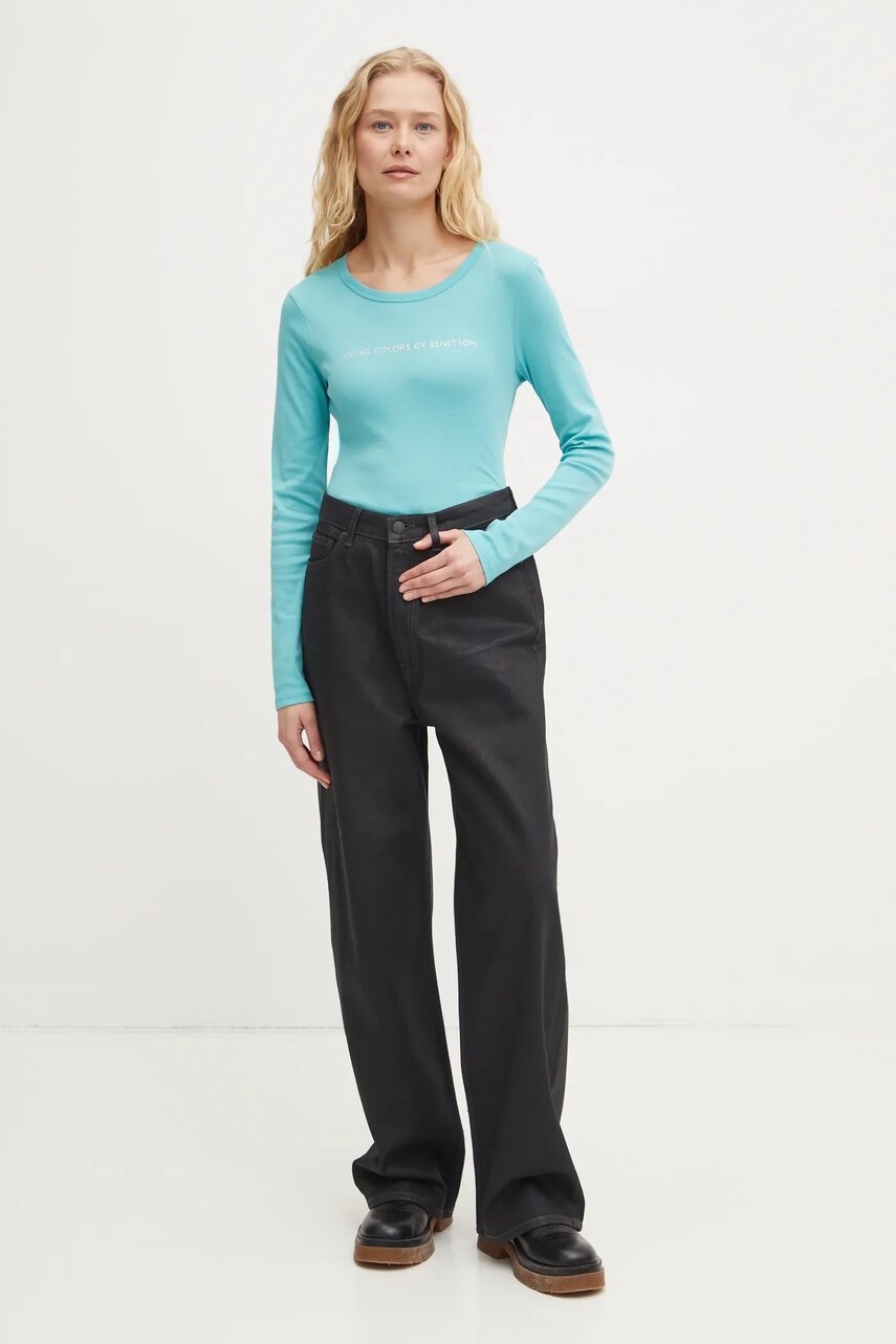 Бавовняний лонгслів United Colors of Benetton колір фіолетовий 3GA2E16G0