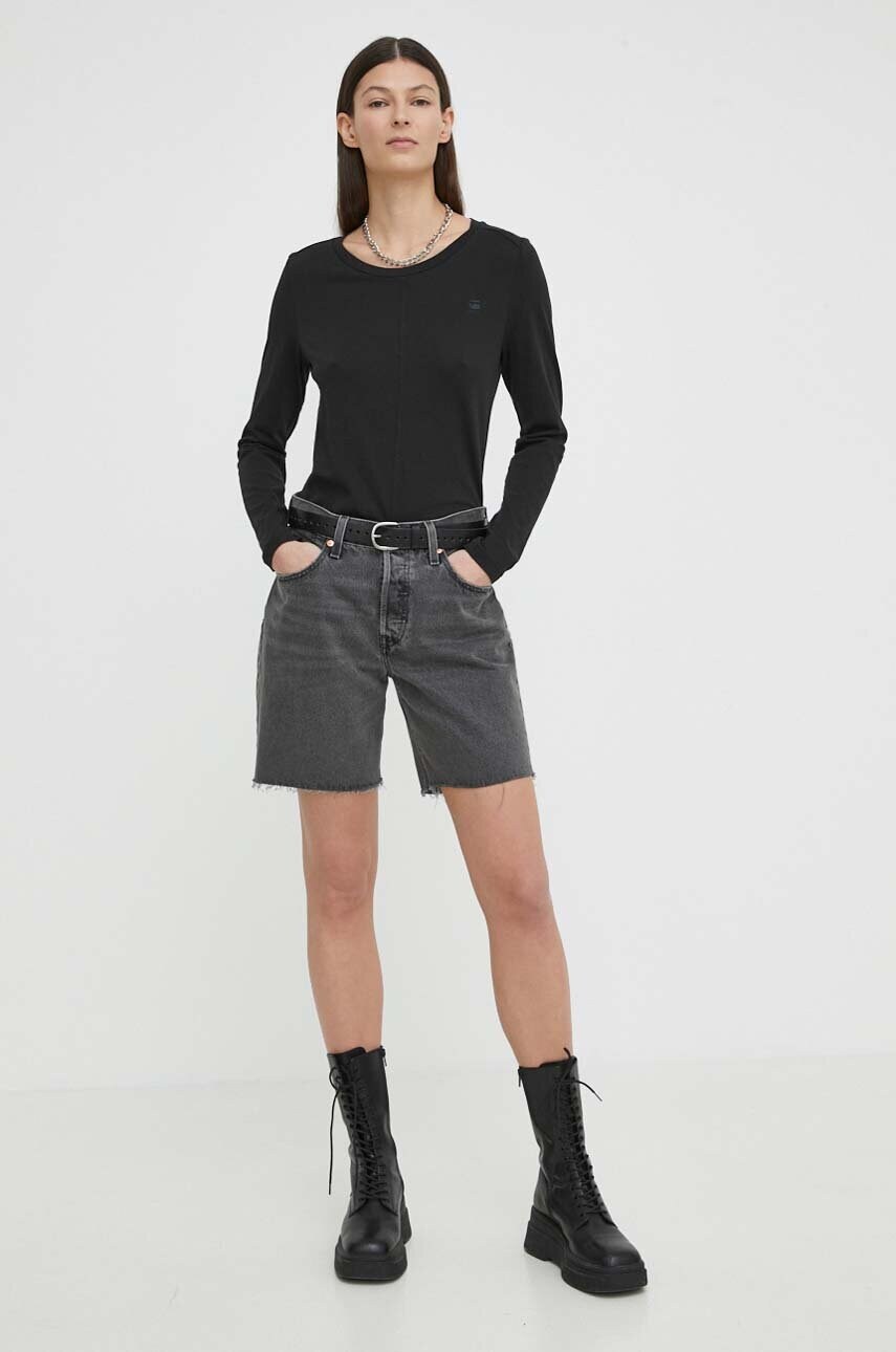 Бавовняний лонгслів G-Star Raw колір чорний