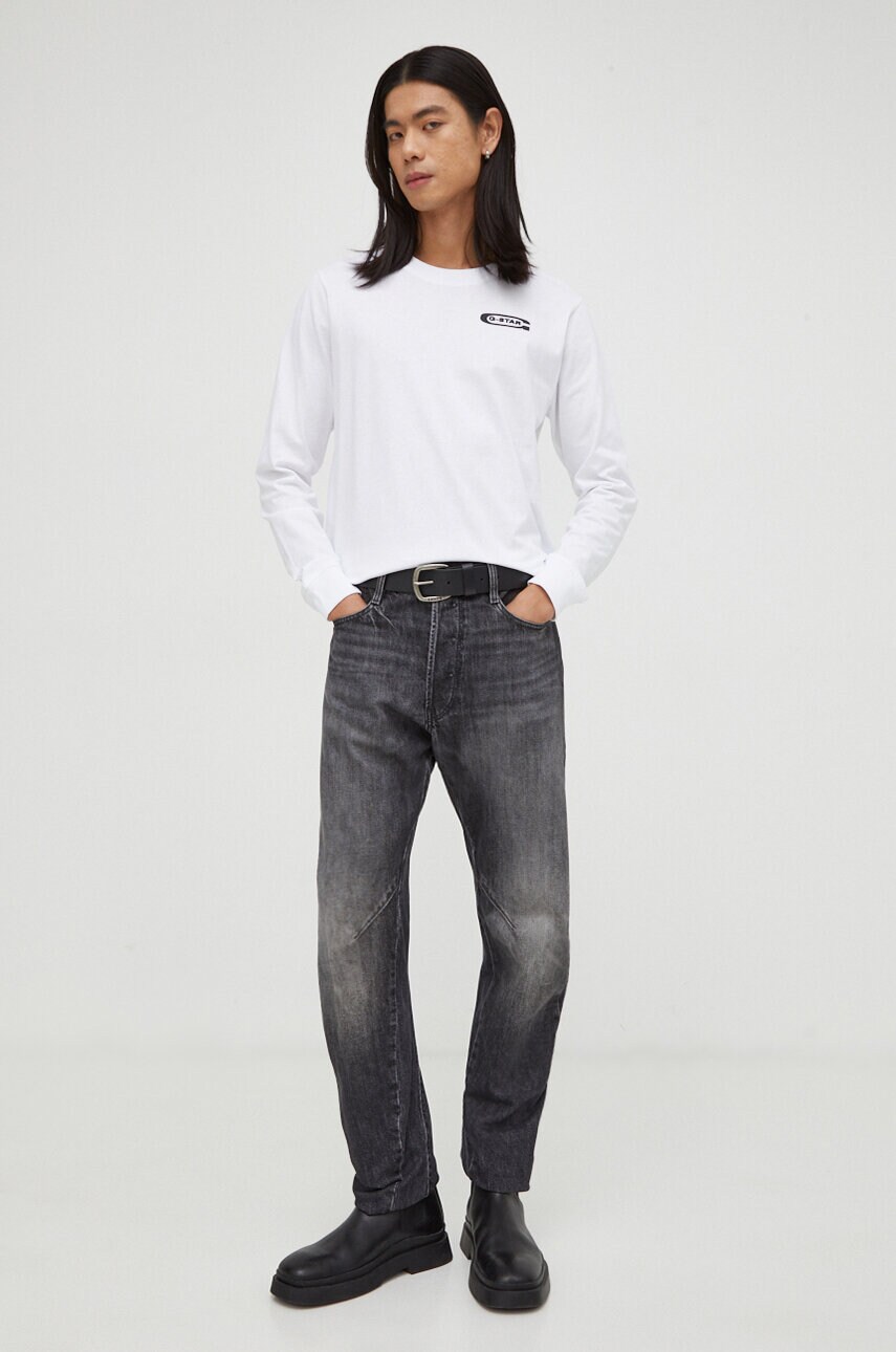 Бавовняний лонгслів G-Star Raw колір білий з аплікацією