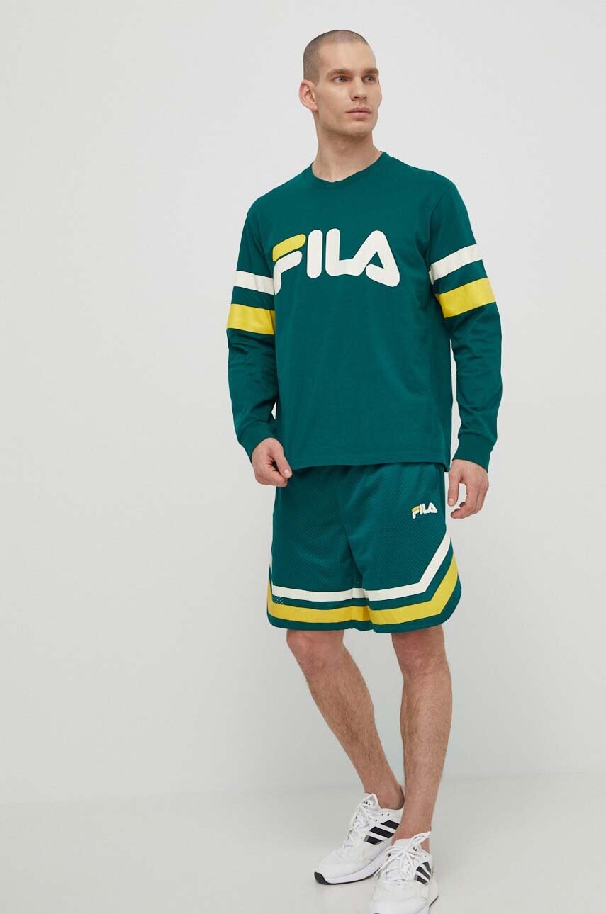 Бавовняний лонгслів Fila Luohe колір зелений з принтом FAM0669