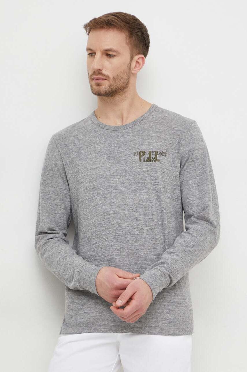 Бавовняний лонгслів Pepe Jeans CALEM колір сірий з принтом PM509215