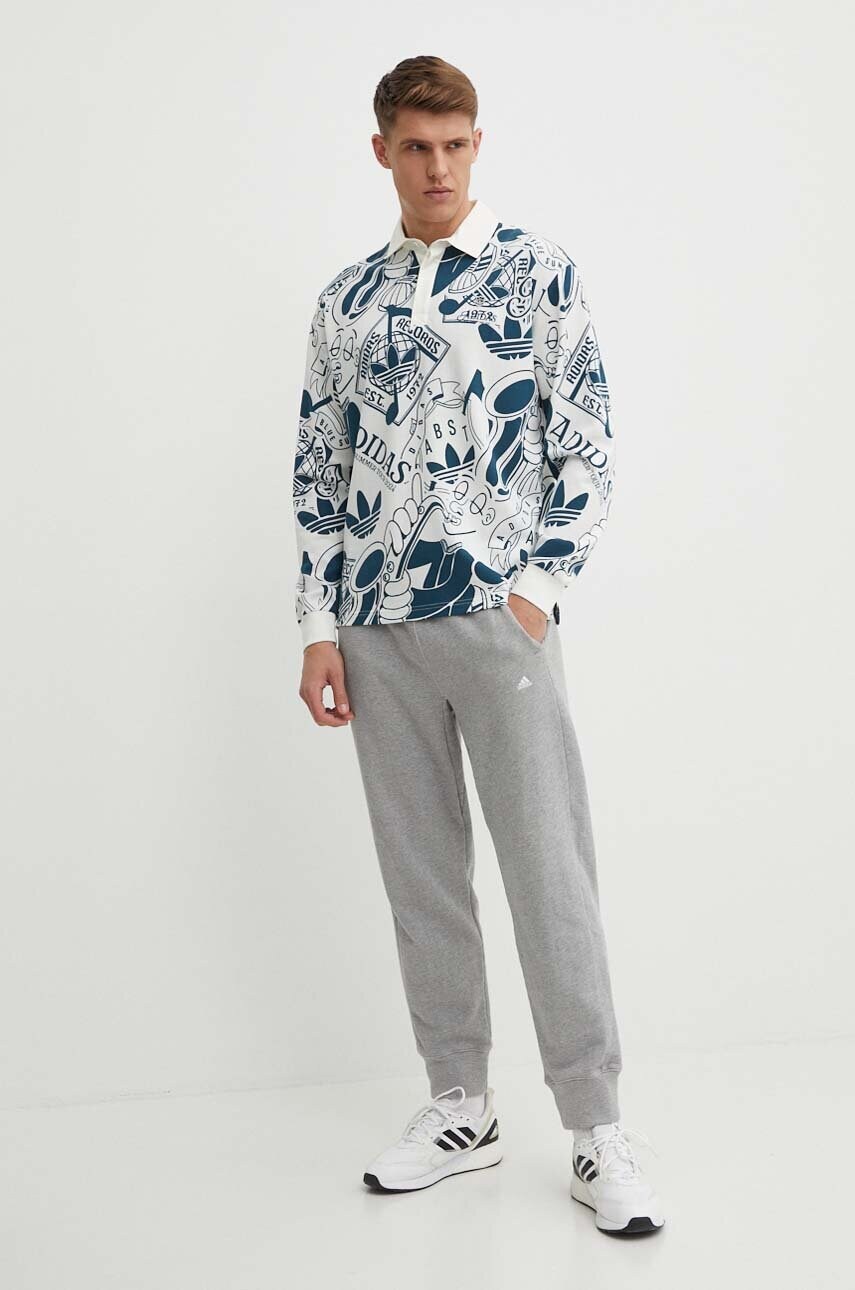 Бавовняний лонгслів adidas Originals колір бежевий візерунок IN2599