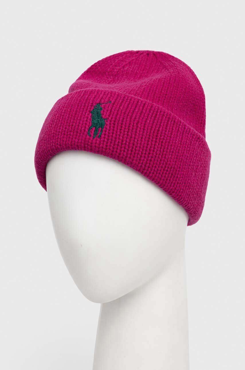 Вовняна шапка Polo Ralph Lauren колір рожевий з товстого трикотажу вовна