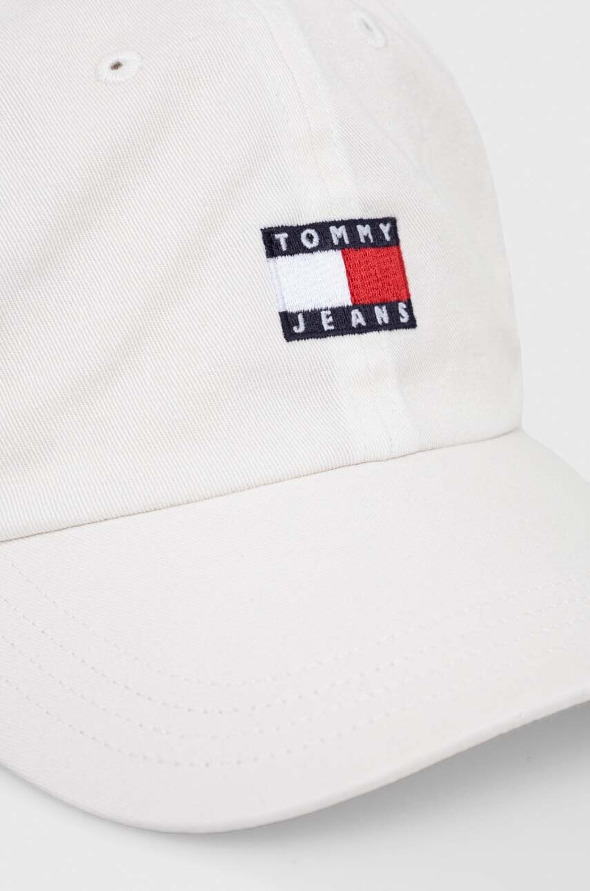 Бавовняна бейсболка Tommy Jeans колір білий з аплікацією