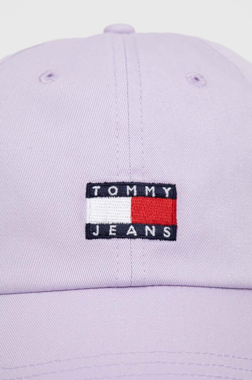 Бавовняна бейсболка Tommy Jeans колір фіолетовий з аплікацією