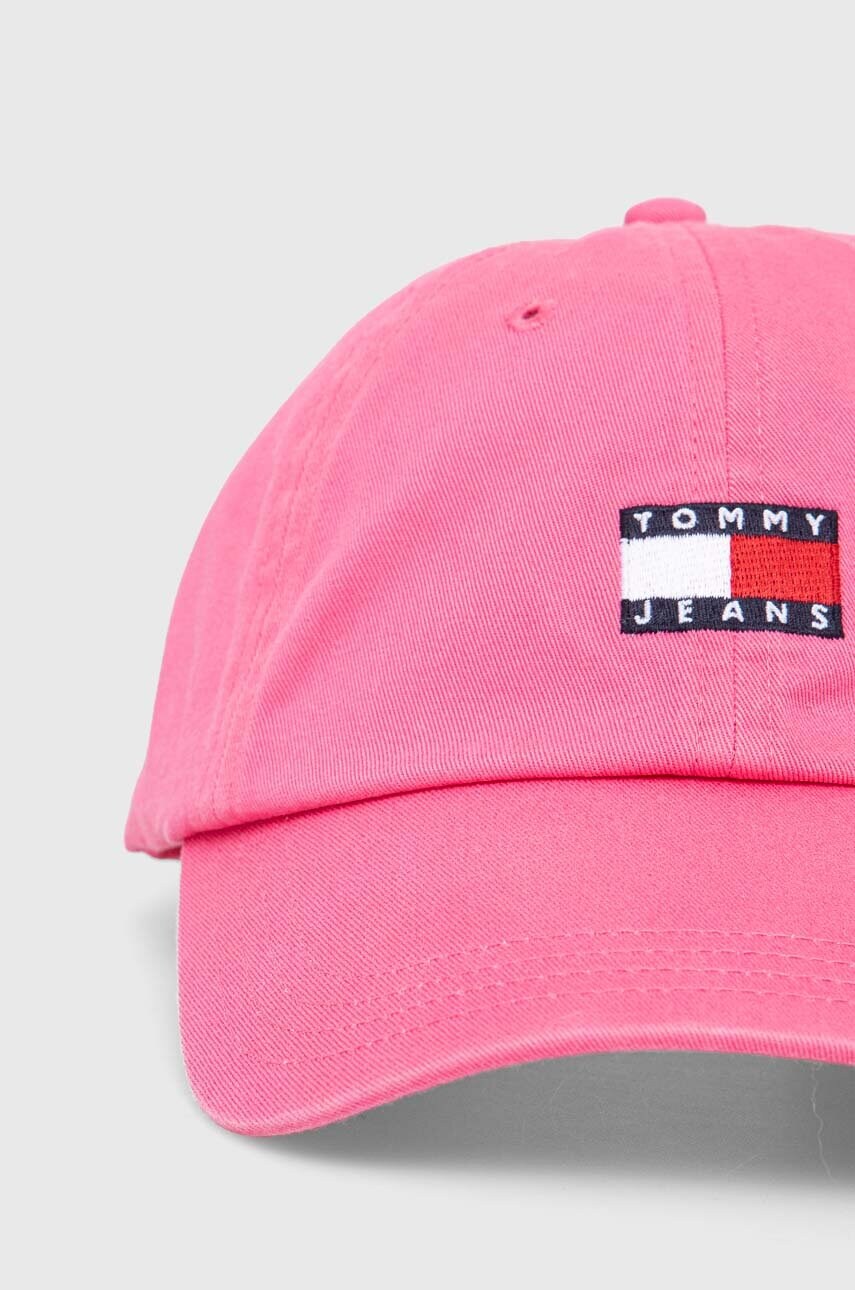 Бавовняна бейсболка Tommy Jeans колір рожевий з аплікацією