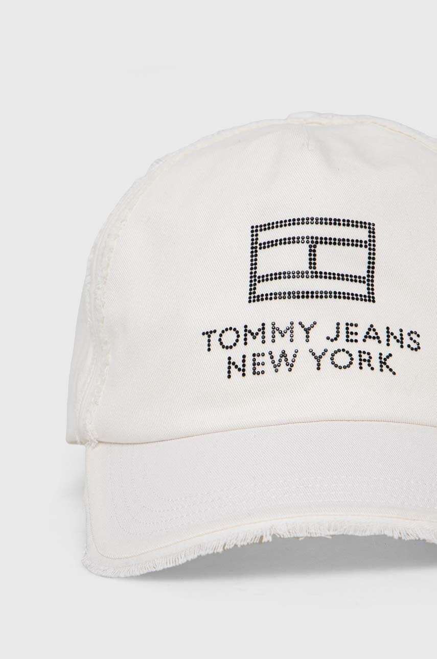 Бавовняна бейсболка Tommy Jeans колір білий з аплікацією