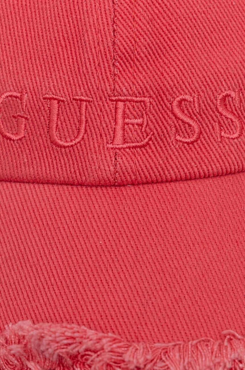 Бавовняна бейсболка Guess колір рожевий з аплікацією