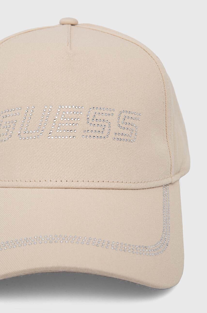 Бавовняна бейсболка Guess колір бежевий з аплікацією