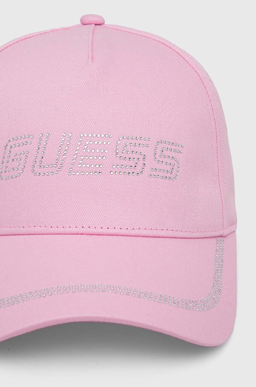 Бавовняна бейсболка Guess колір рожевий з аплікацією