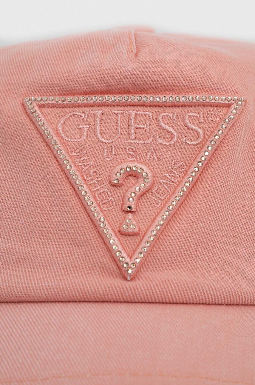 Бавовняна бейсболка Guess колір рожевий з аплікацією