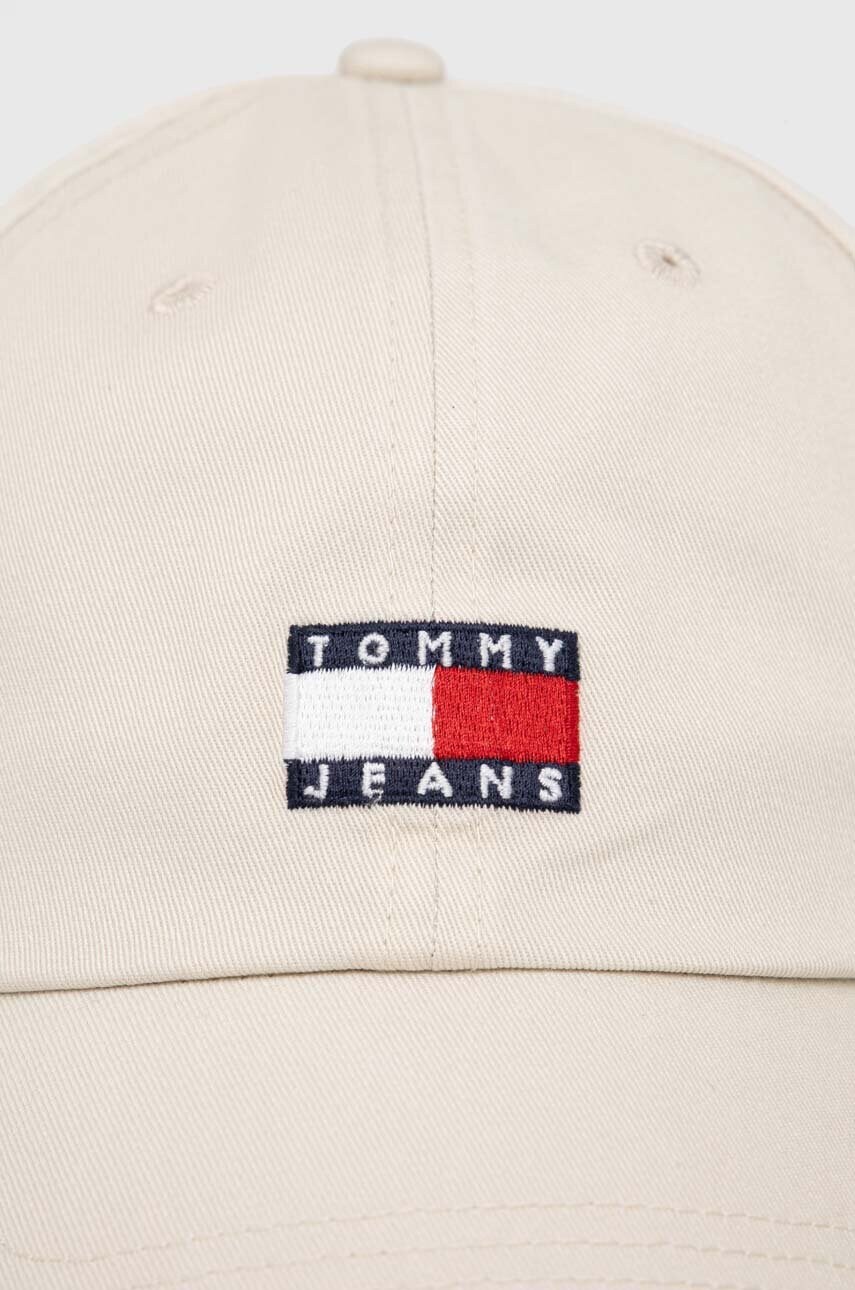 Бавовняна бейсболка Tommy Jeans колір бежевий з аплікацією