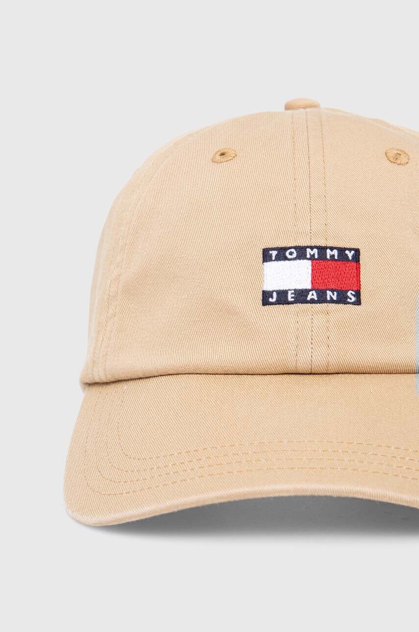 Бавовняна бейсболка Tommy Jeans колір бежевий з аплікацією