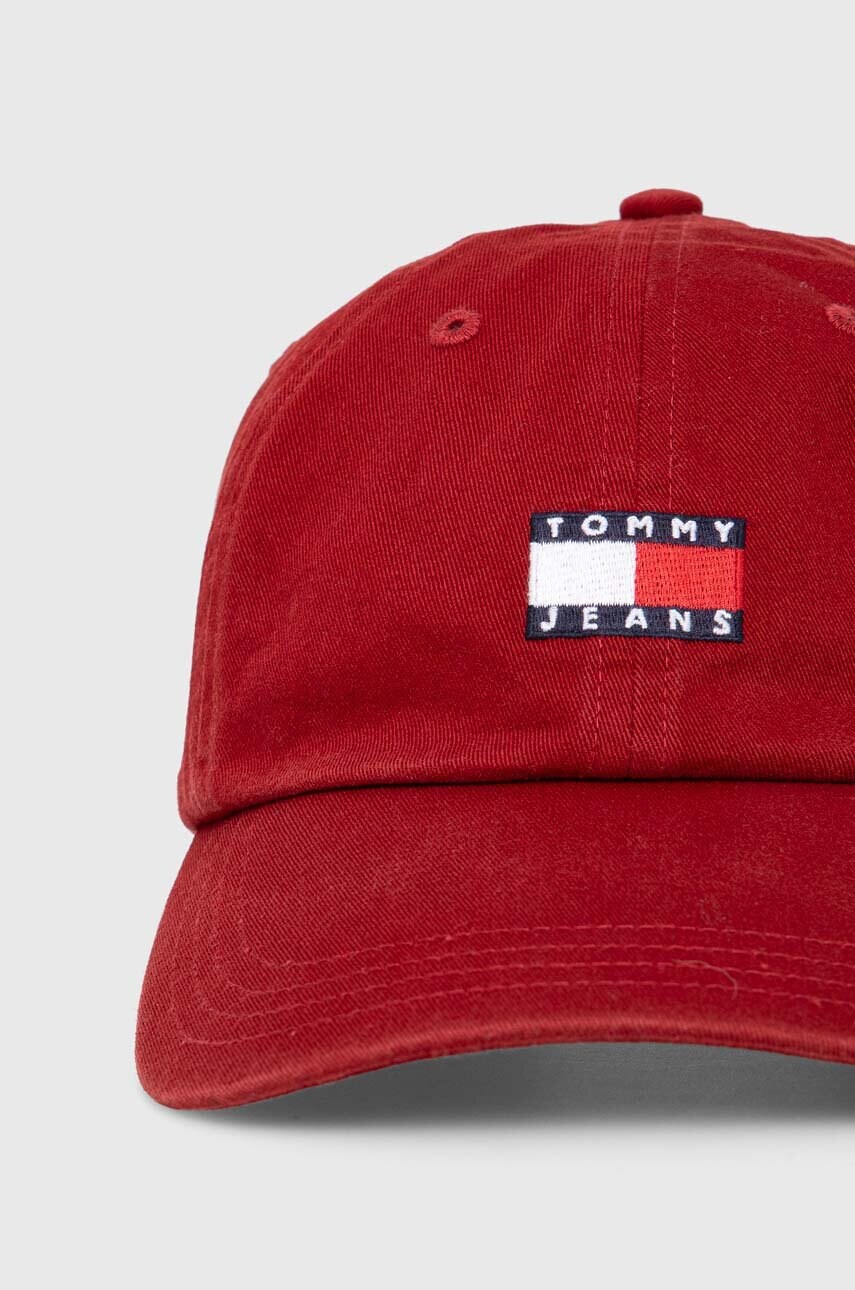 Бавовняна бейсболка Tommy Jeans колір бордовий з аплікацією
