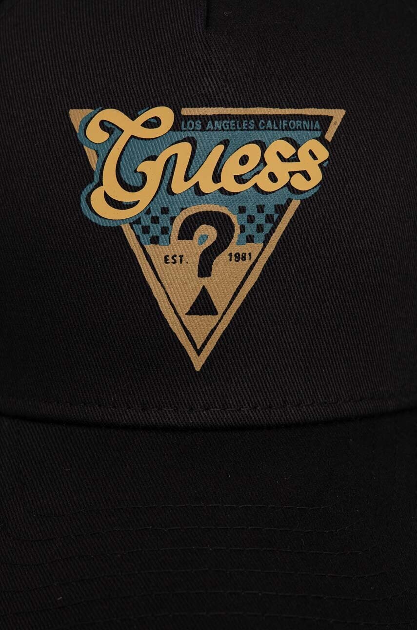 Бавовняна бейсболка Guess колір чорний з принтом