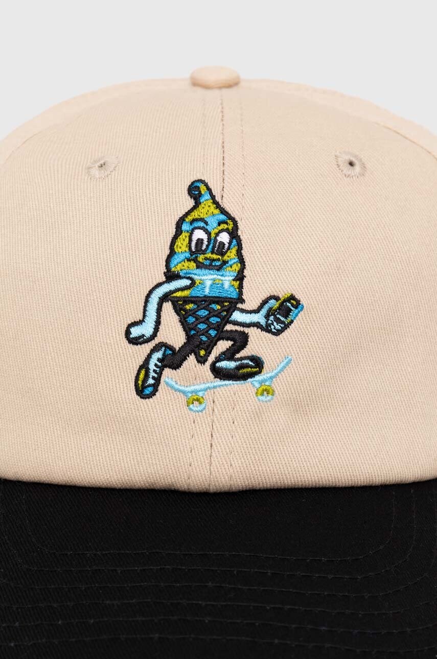 Бавовняна бейсболка ICECREAM Team EU Skate Cone Dad Cap колір бежевий візерунок IC24141