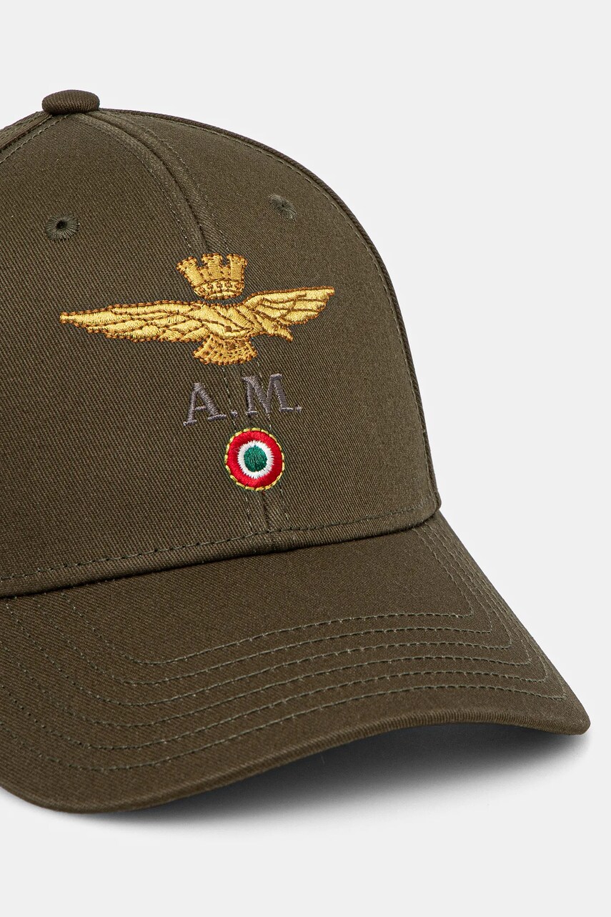 Бавовняна бейсболка Aeronautica Militare колір зелений з аплікацією HA1100CT2848